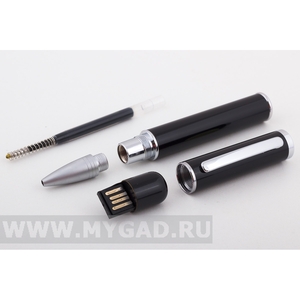 Usb девайс 366.BK.8gb флэшка-ручка черного цвета с серебряными вставками