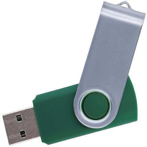 Зеленая флешка 64 гб, металл и пластик soft-touch «ТВИСТ»