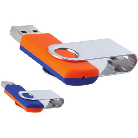 Оранжево-синяя флешка 8 гб, металл и пластик soft-touch «ТВИСТ-МИКС»