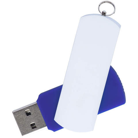 Синяя с белым флешка 16 гб, металл и пластик soft-touch «ЕЛЕГАНКЕ-КОЛОР»