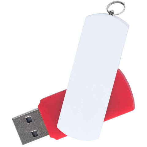 Красная с белым флешка 16 гб, металл и пластик soft-touch «ЕЛЕГАНКЕ-КОЛОР»