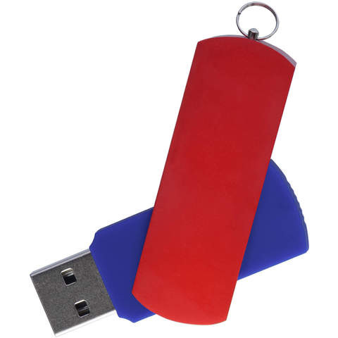Синяя с красным флешка 16 гб, металл и пластик soft-touch «ЕЛЕГАНКЕ-КОЛОР»