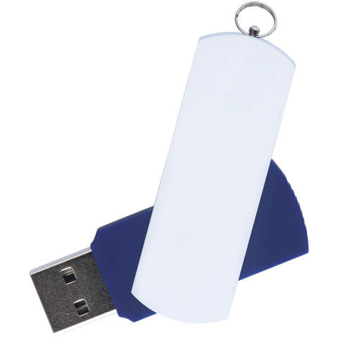Темно-синяя с белым флешка 16 гб, металл и пластик soft-touch «ЕЛЕГАНКЕ-КОЛОР»
