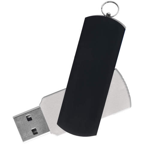 Флешка 64 ГБ серебристая с черным, металл и пластик soft-touch «ЕЛЕГАНКЕ-КОЛОР»