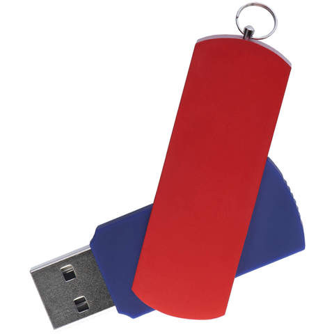 Флешка 16 ГБ темно-синяя с красным, металл и пластик soft-touch «ЕЛЕГАНКЕ-КОЛОР»