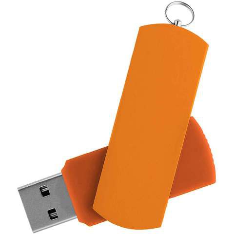 Флешка 16 ГБ оранжевая с оранжевым, металл и пластик soft-touch «ЕЛЕГАНКЕ-КОЛОР»