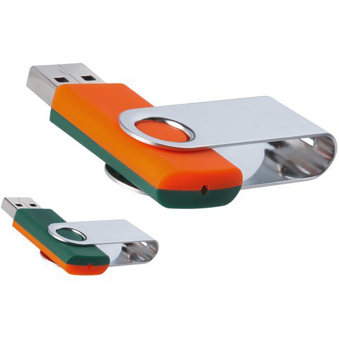 Оранжево-зеленая флешка 16 гб, металл и пластик soft-touch «ТВИСТ-МИКС»