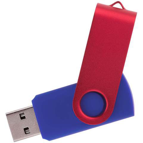 Флешка 64 ГБ синяя с красным, металл и пластик soft-touch «ТВИСТ-КОЛОР-МИКС»