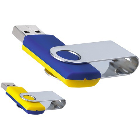 Сине-желтая флешка 32 гб, металл и пластик soft-touch «ТВИСТ-МИКС»