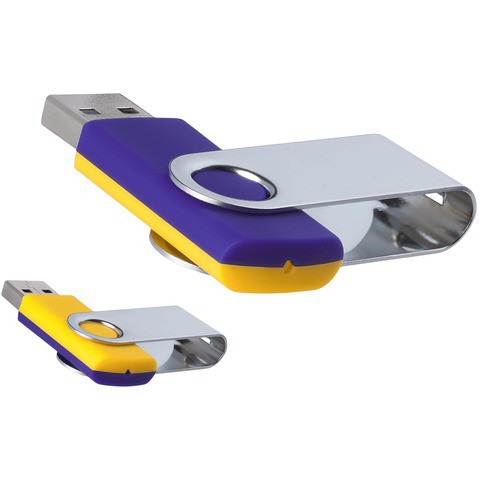 Желто-фиолетовая флешка 64 гб, металл и пластик soft-touch «ТВИСТ-МИКС»