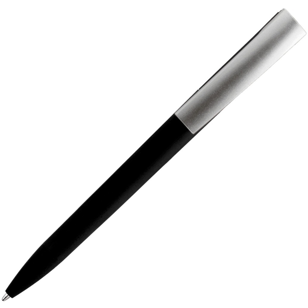 Фотография Ручка черная с серебристым, пластик и soft-touch «ЗЕТА-СОФТ-МИКС»