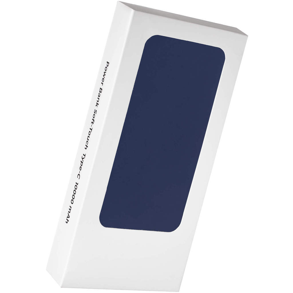 Макет Синий внешний аккумулятор с подсветкой логотипа sunny soft type-c, 10000 ма·ч, пластик и soft-touch