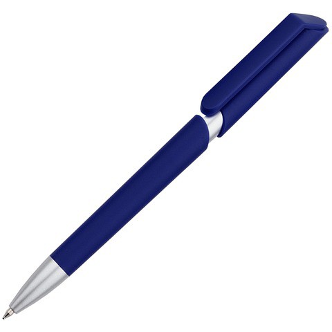 Темно-синяя ручка, пластик и soft-touch «ЗООМ-СОФТ»