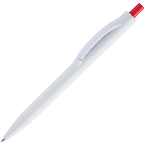 Белая с красной кнопкой ручка, пластик «ИГЛА-КОЛОР»