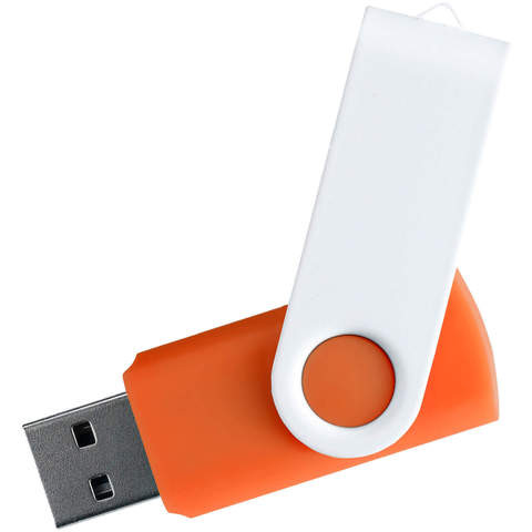 Оранжевая с белым флешка 4 гб, металл и пластик soft-touch «ТВИСТ-ВХИТЕ-КОЛОР»