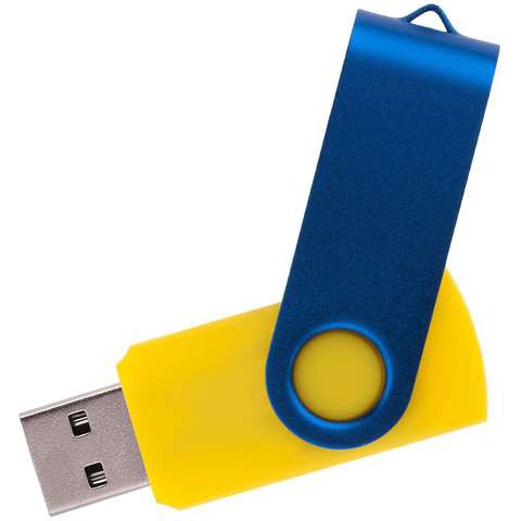 Флешка 8 ГБ желтая с синим, металл и пластик soft-touch «ТВИСТ-КОЛОР-МИКС»