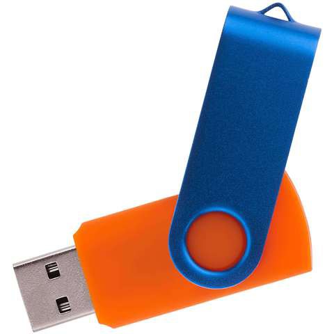 Оранжевая с синим флешка 8 гб, металл и пластик soft-touch «ТВИСТ-КОЛОР-МИКС»