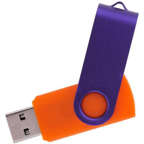 Флешка 8 ГБ оранжевая с фиолетовым, металл и пластик soft-touch «ТВИСТ-КОЛОР-МИКС»
