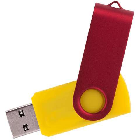 Желтая с красным флешка 16 гб, металл и пластик soft-touch «ТВИСТ-КОЛОР-МИКС»