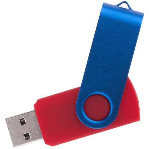 Красная с синим флешка 16 гб, металл и пластик soft-touch «ТВИСТ-КОЛОР-МИКС»