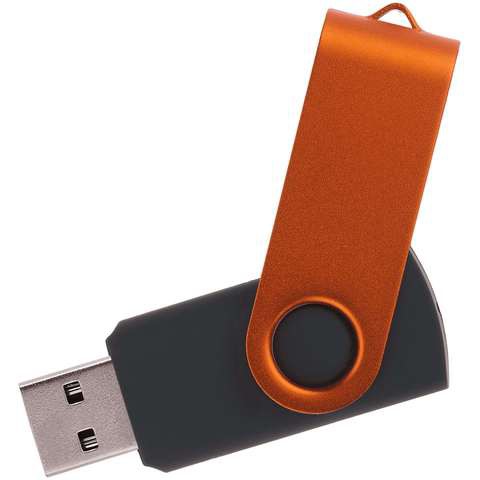 Флешка 32 ГБ черная с оранжевым, металл и пластик soft-touch «ТВИСТ-КОЛОР-МИКС»